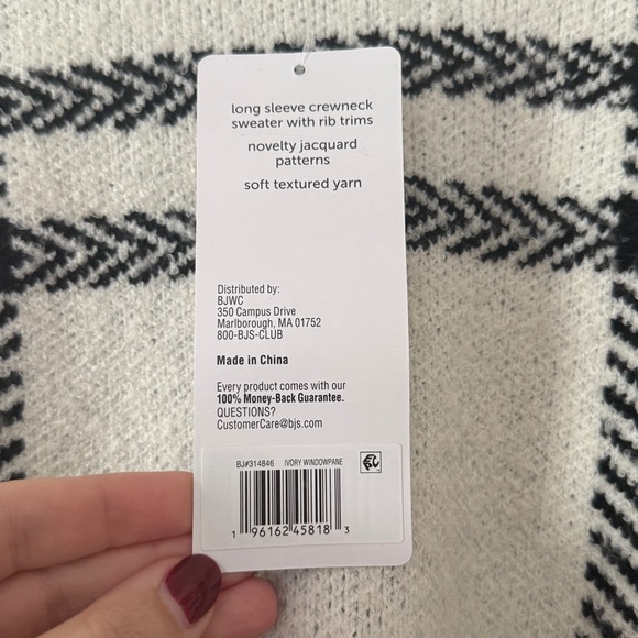 NWT Plaid Knit Textured Crew Neck Sweater in Black and Cream Size XXL - Picture 4 of 5